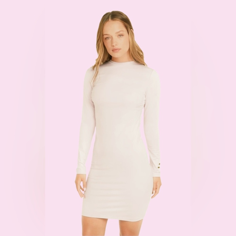 Puma NEW Ivory Long Sleeve Mock Neck Dress with Keyhole Back XL